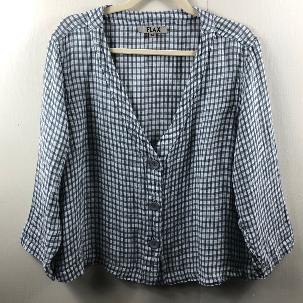 FLAX Black & White Gingham Print Blouse Size M